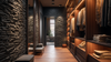 Intérieur moderne avec panneau Basalt Line en PU, ambiance dressing élégante et réaliste.