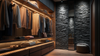 Application murale du panneau PU Basalt Line dans un dressing contemporain, effet pierre authentique