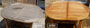 Application du produit sur une surface en bois extérieure pour raviver la couleur.