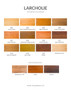 Palette de teintes disponibles pour la gamme Larcholie, avec échantillons colorés sur bois.