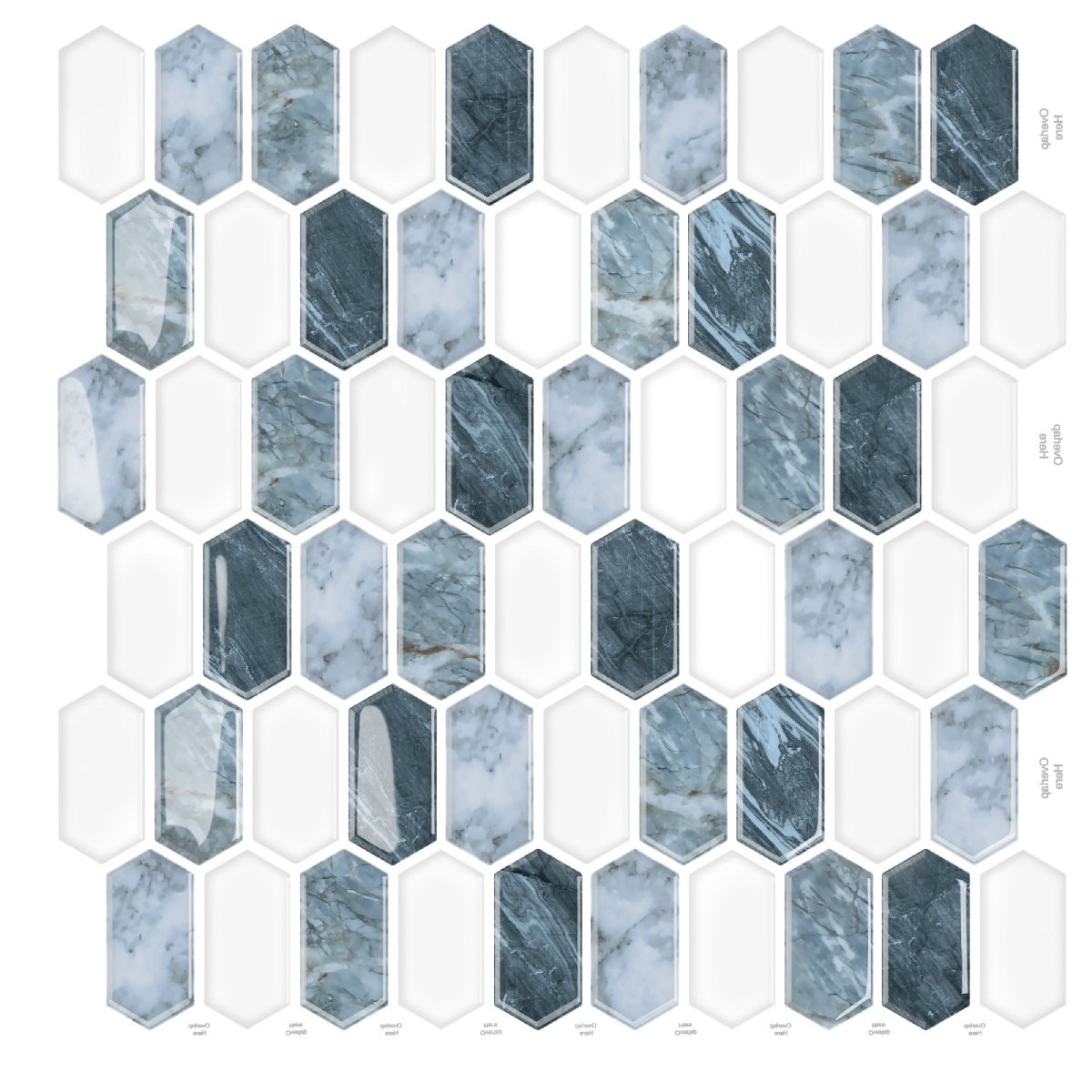 Lot de 20 Carreaux 3D Auto-Adhésifs hexagonaux effet marbre bleu et blanc
