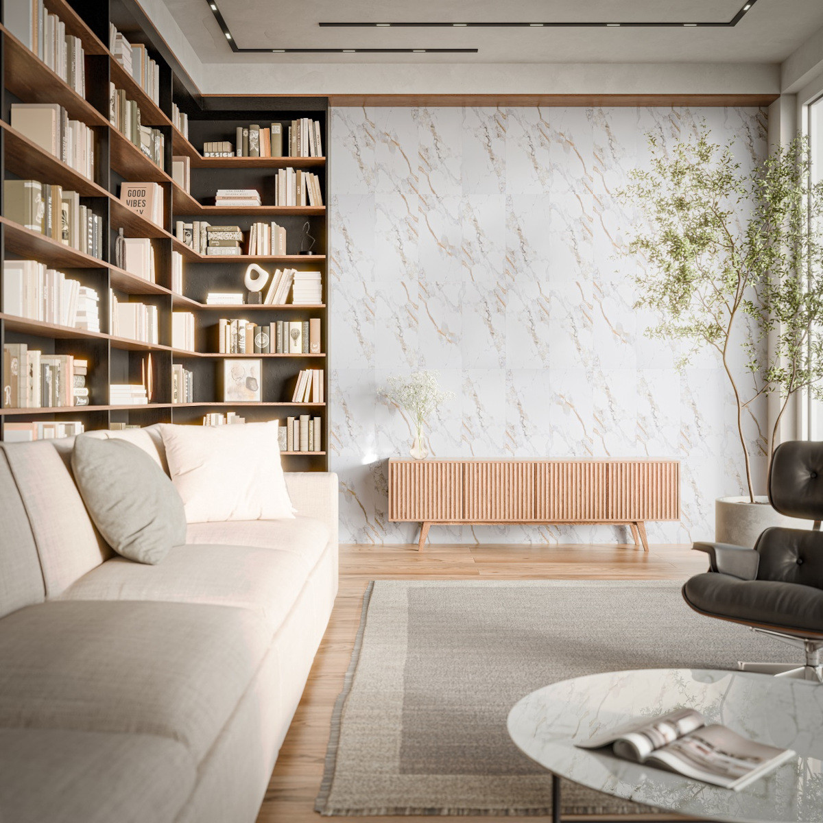 Lot de 240 carreaux décoratifs auto-adhésifs PS-008, marbre blanc avec touches dorées et grises