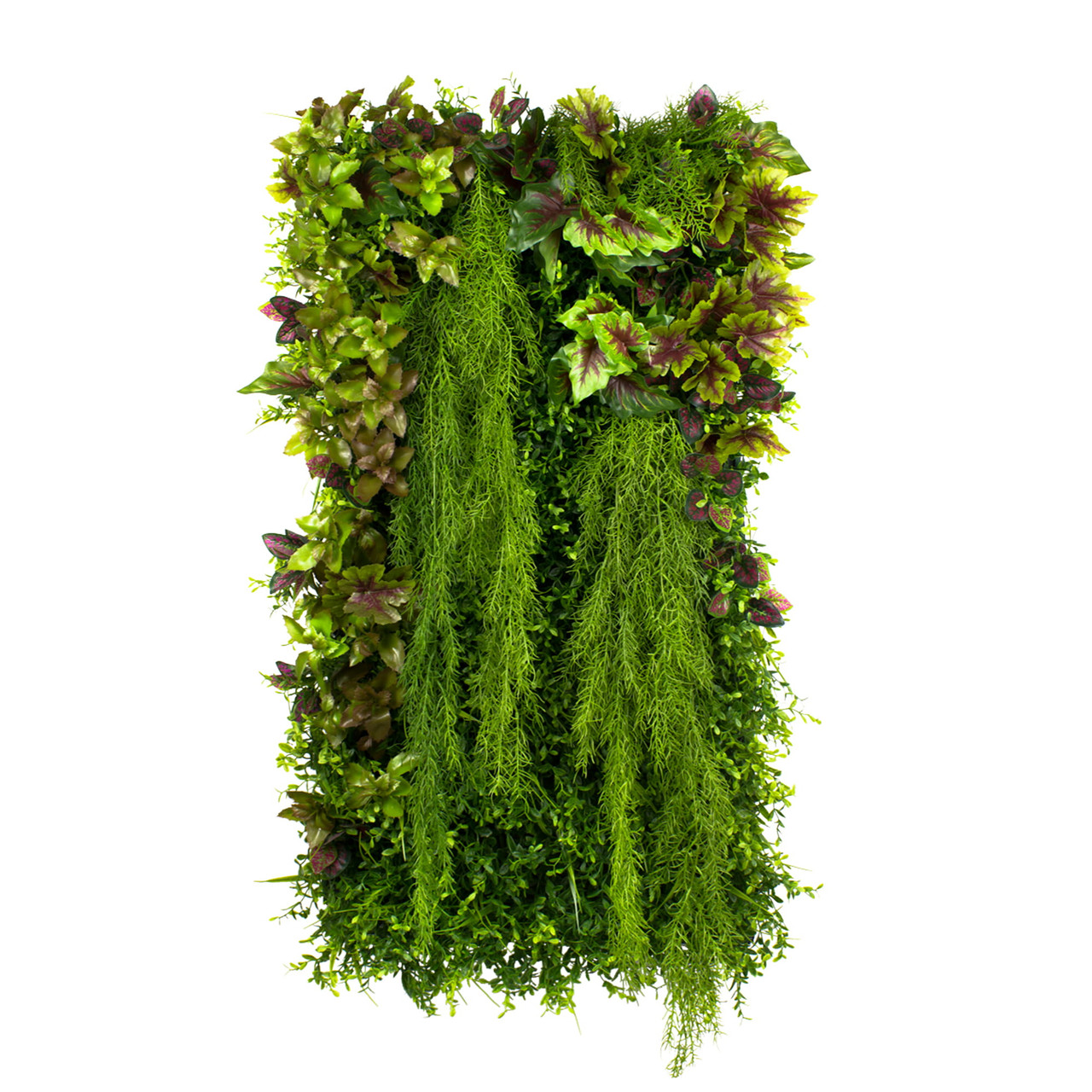 Jardin vertical décoratif avec feuilles d'automne stylisées, design boisé élégant.