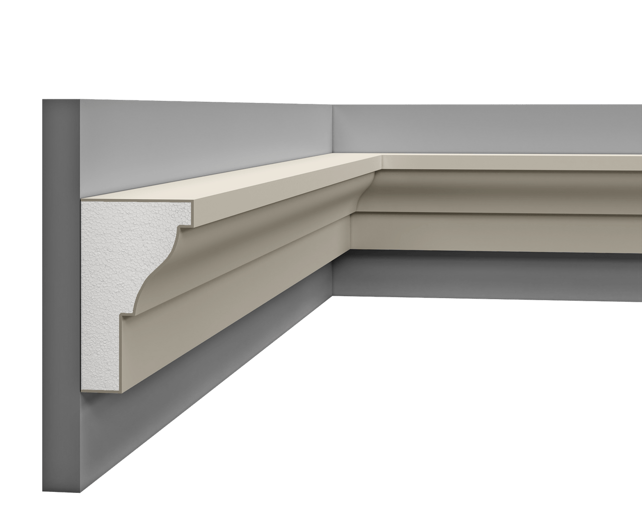 Corniche LP 031 en polystyrène extrudé, vue extérieure.