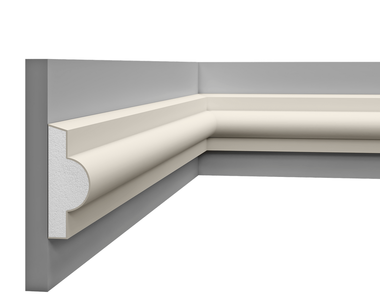 Moulure LP 060 en polystyrène extrudé, finition lisse, adaptée aux finitions intérieures.
