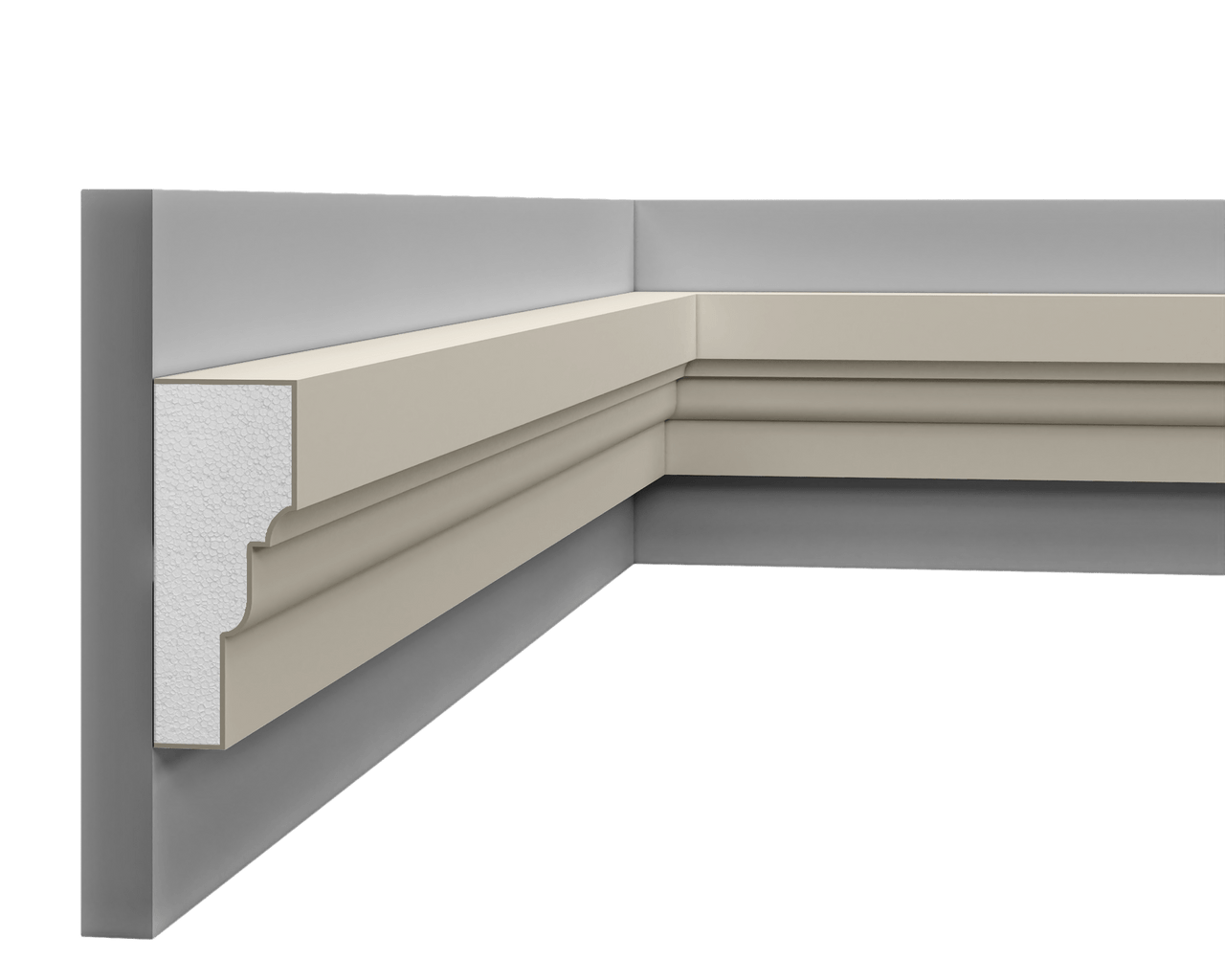 Profil multifonctionnel LP 210 en polystyrène expansé, adapté aux finitions intérieures.