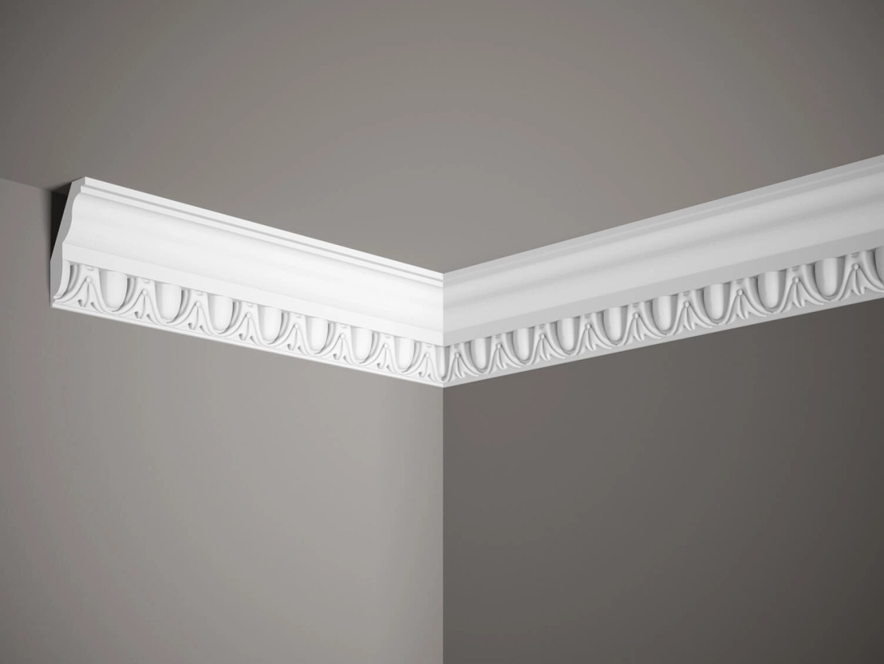 Corniche de plafond blanc mate en Profoam, dimensions 200x7,8x4,4 cm