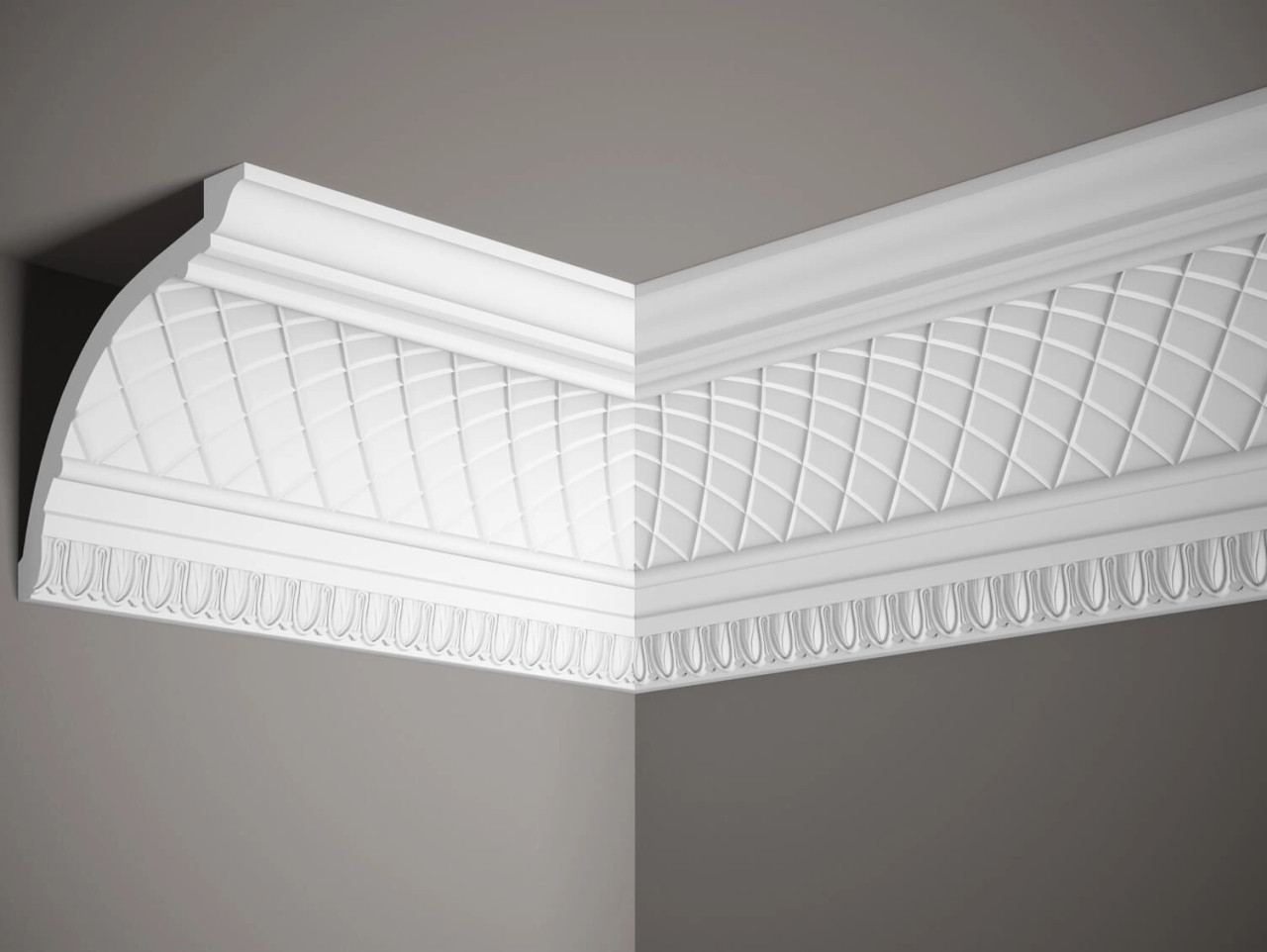 Corniche de plafond blanc mate en Profoam, dimensions 200x14,5x16,5 cm