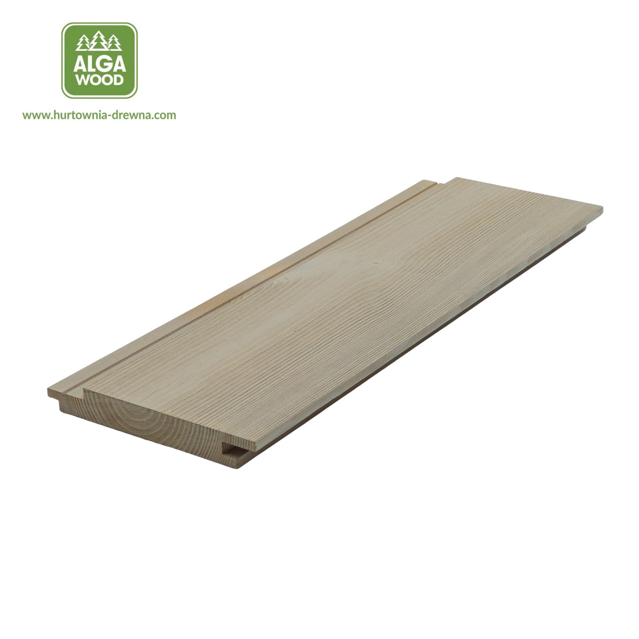 Vue de face de la planche de terrasse en pin thermo traité gris urbain brossé UTS+ classe AB, 1,9 x 