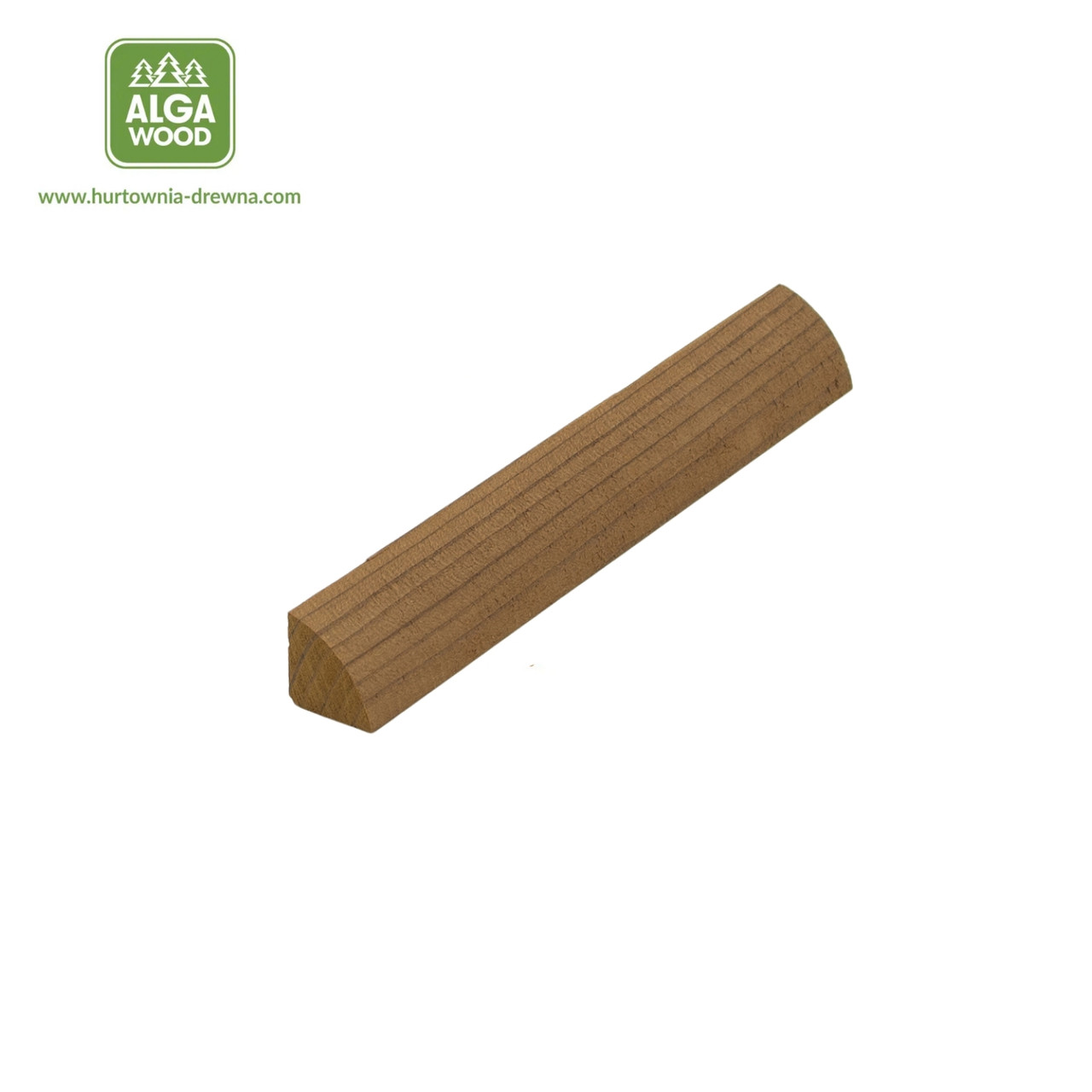 Quart de rond en pin thermo, dimensions 2x2x250 cm, qualité AB, vue de face.