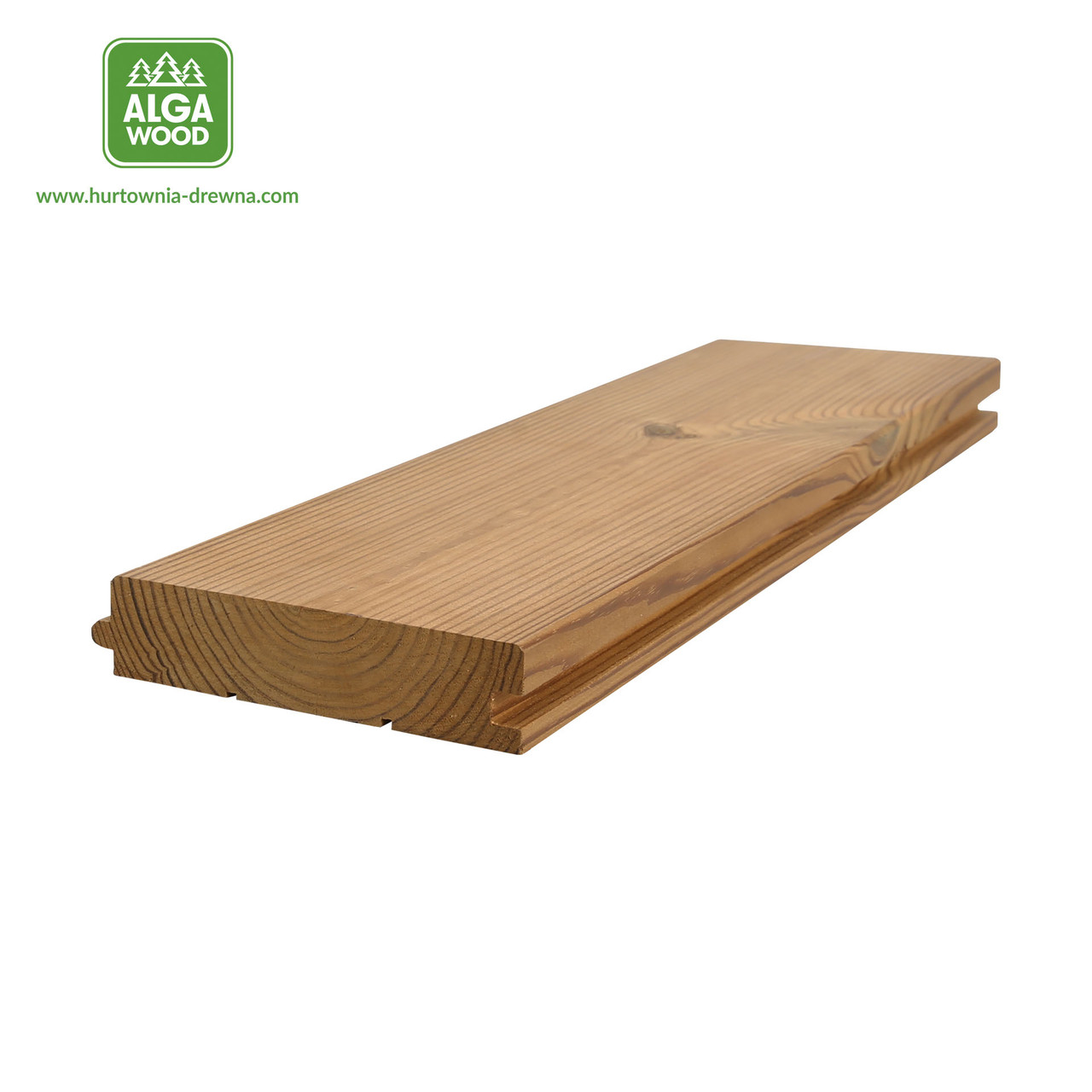 Vue latérale du plancher en pin thermo-traité 2,6 x 11,7 cm, classe AB, avec système rainure et lang