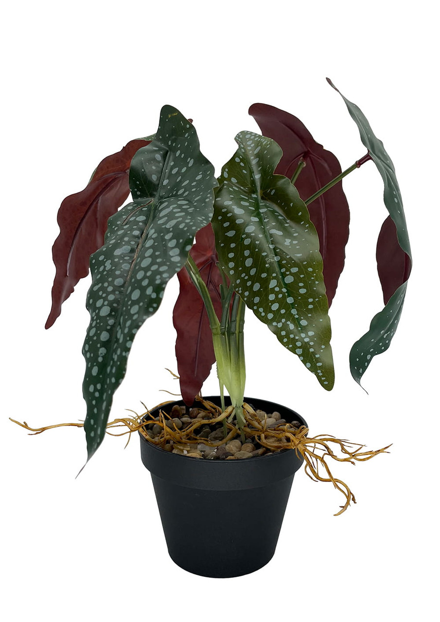 Bégonia artificiel Rosie 35 cm, vue frontale détaillée des fleurs roses et feuillage réaliste