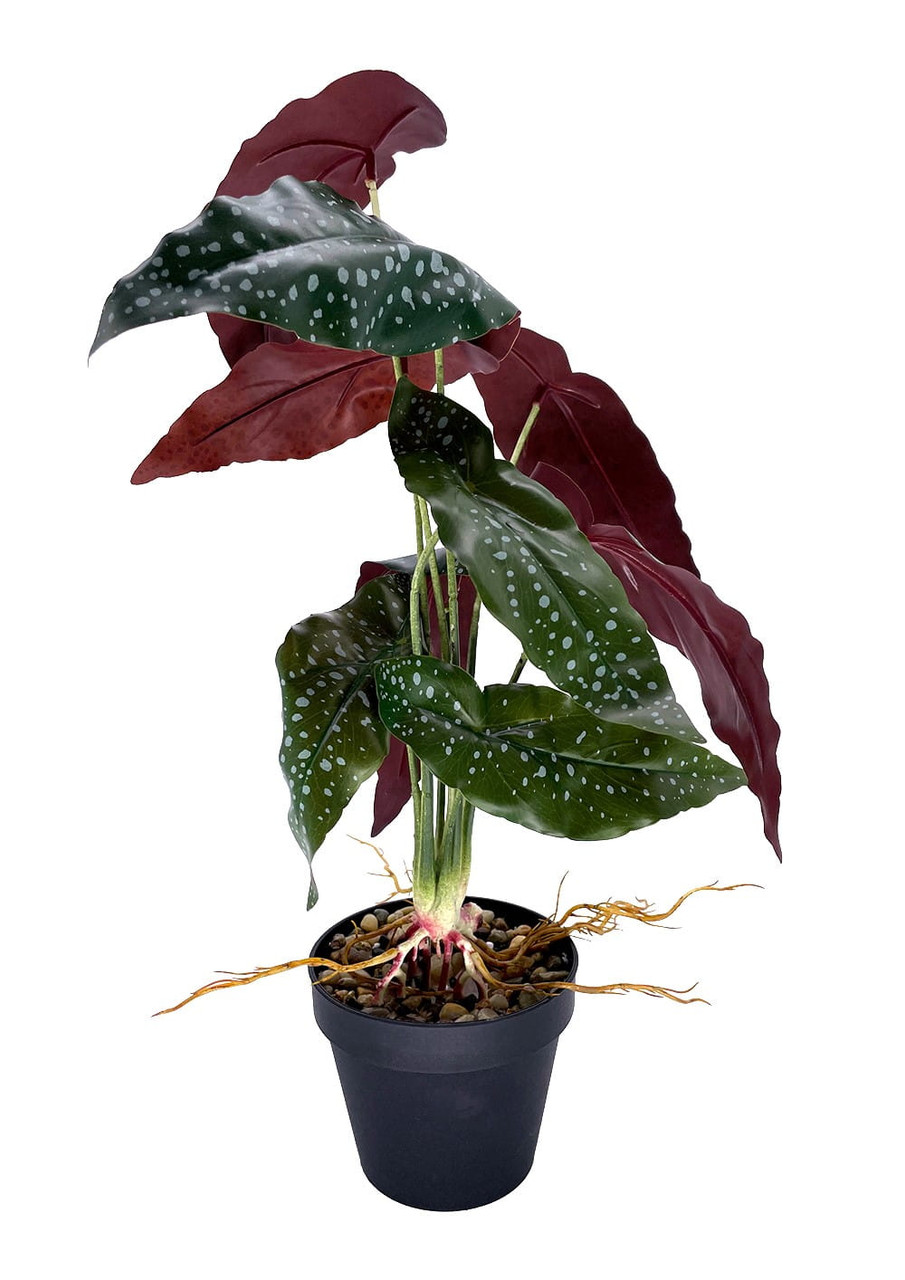 Bégonia artificiel Rosie 47 cm en plan rapproché, détail des fleurs roses et feuillage réaliste