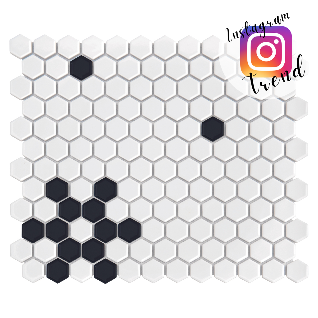Mosaïque Mini Hexagone Noir et Blanc Neige