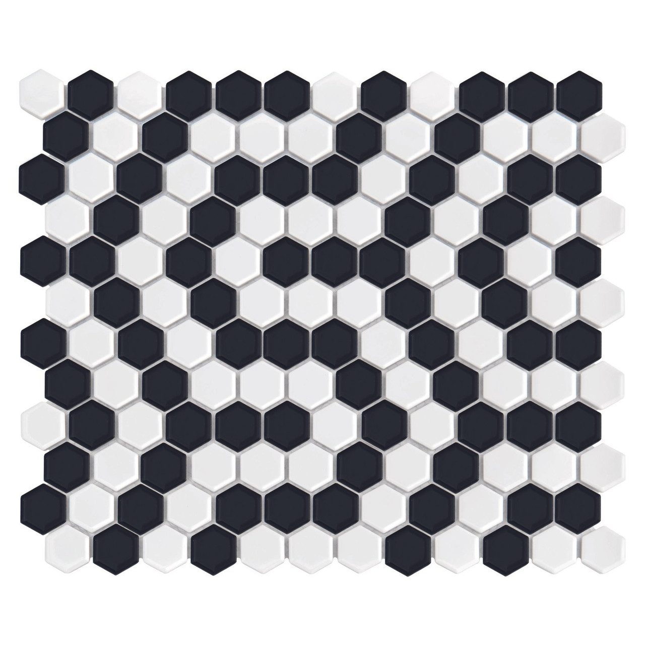 Mosaïque Mini Hexagone Noir Blanc Corail Premium Mat