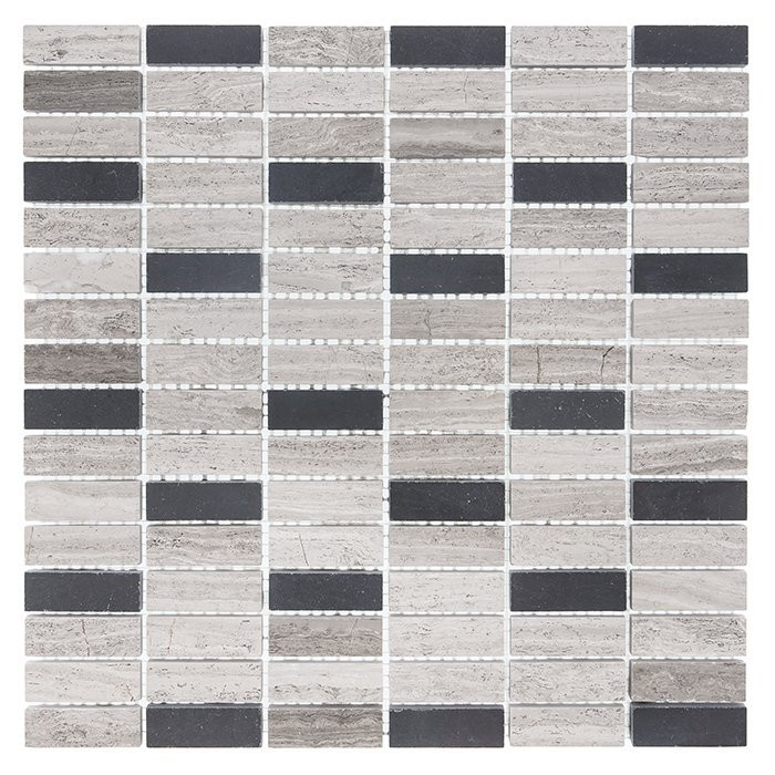 Carrelage marbre mosaïque Woodstone Grey Block Mix 48