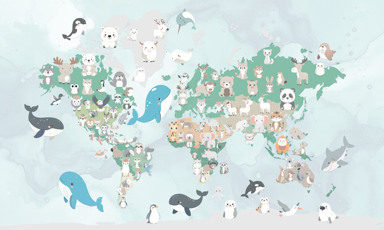 Papier peint enfant Animal World Bleu Clair