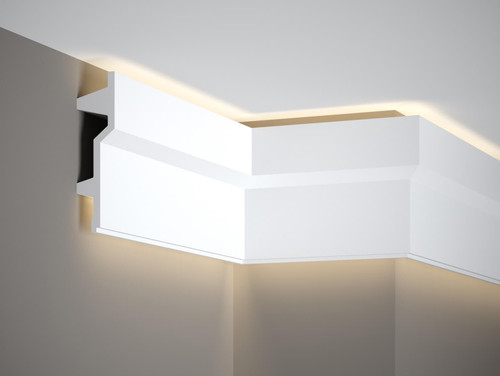 La réglette lumineuse MDB150 est un profilé haut et décoratif. Utilisé avec un éclairage LED, il ravira par sa forme et ses possibilités d'agencement. Fabriqué en matériau ProFoam durable, résistant au rayonnement solaire intense et à l'eau.