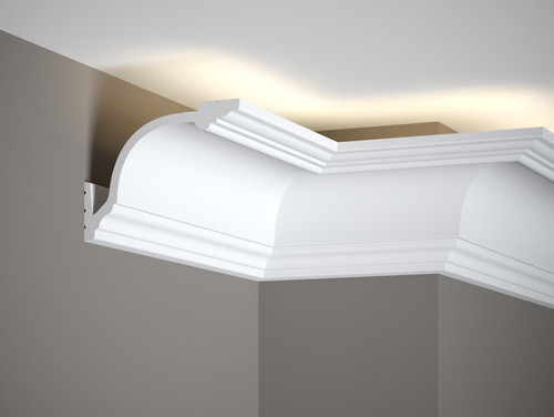 La baguette de plafond MD156 est un profilé décoratif aux dimensions augmentées, avec un concave impressionnant au milieu. PolyForce offre une haute résistance aux UV et à l’humidité. Les technologies brevetées ScratchShield® et LightGuard® ont été utilisées en production.