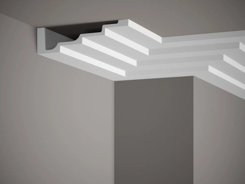 Corniche de plafond blanc mate en Profoam, dimensions 200x5x19 cm  
