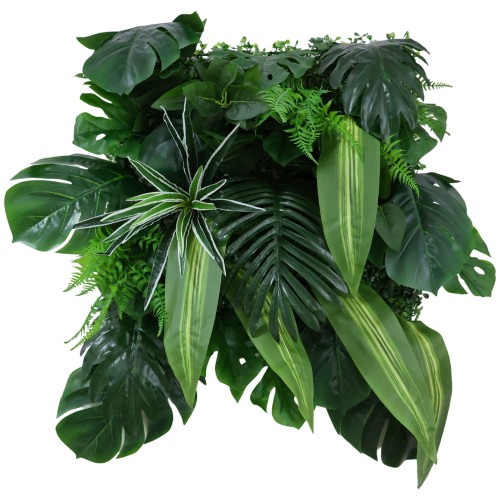 Mur végétal tropical luxuriant 50x50 cm – Détail feuillage exotique Mur végétal tropical luxuriant 50x50 cm – Détail feuillage exotique