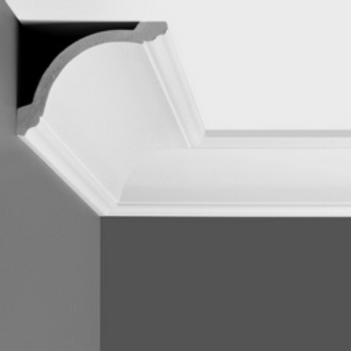 Corniche de plafond CTA-071 en vue frontale, finition blanche mat, design épuré.