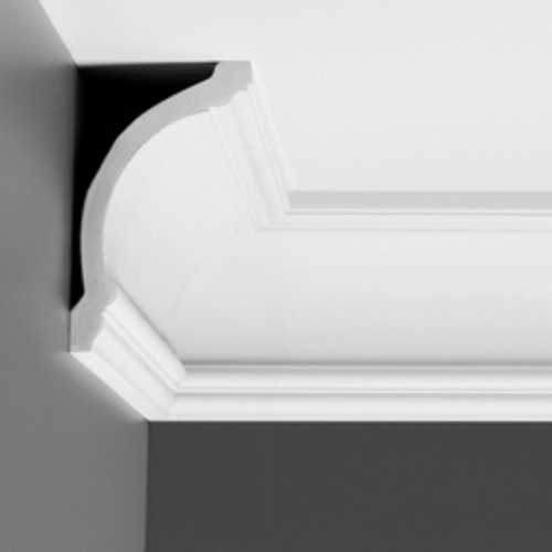 Corniche de plafond CTA-111 vue en perspective, finition blanche mate.