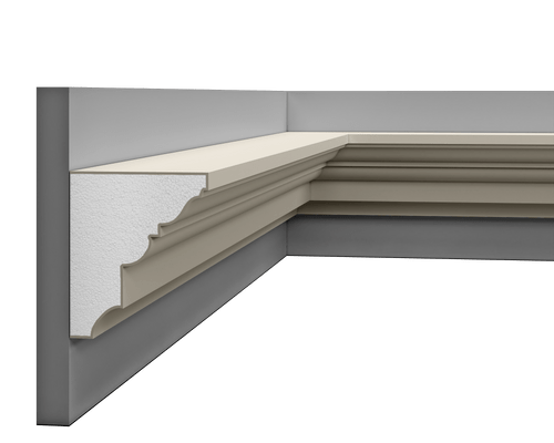 Corniche LP 011 en polystyrène extrudé, vue extérieure.