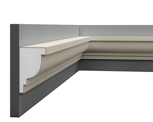 Corniche LP 012 en styrodur, vue extérieure détaillée.