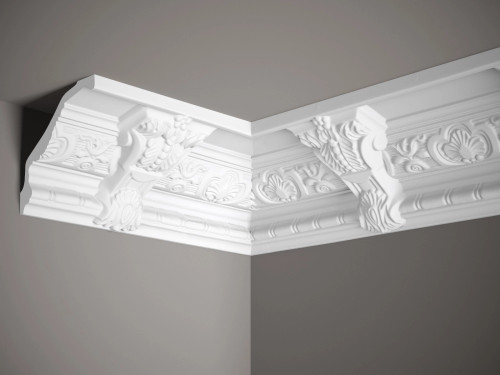 Corniche de plafond blanc mate en Profoam, dimensions 200x13x16 cm, finition lisse et moderne. Corniche de plafond blanc mate en Profoam, dimensions 200x13x16 cm, finition lisse et moderne.