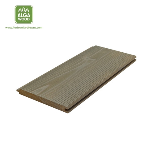 Lambris épicéa thermo-traité, finition gris graphite brossé, biseau visible.