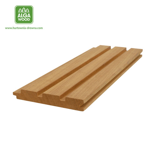 Vue latérale du parquet thermo Abachi (Ayous) 2,1 × 14,3 cm, 3 losanges naturel.