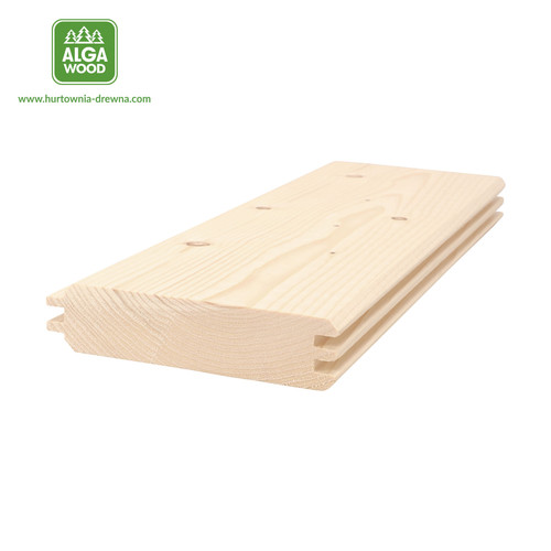 Vue rapprochée des rondins en pin épicéa, finition biseautée et classe AB