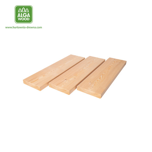 Vue latérale triple de la planche de mélèze de Sibérie lisse 2,8 x 14 cm, classe BC.