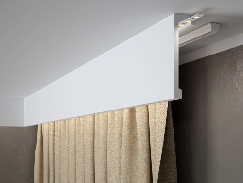 Cache tringle à rideau QL036 240 cm, finition blanc mat, design épuré et moderne.