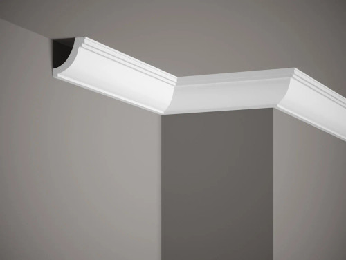 Corniche de plafond blanc mate en polyforce, dimensions 200 x 4,50 x 5,50 cm