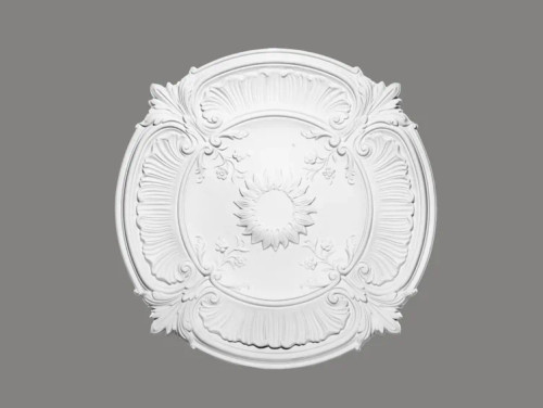 La rosace de plafond B3077 est un composant en stuc dédié au montage au plafond, au revêtement efficace des lustres et au masquage des défauts dans les cloisons de construction.