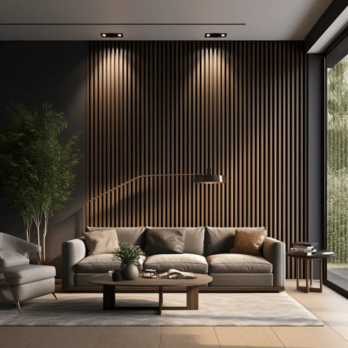 Lamelle murale Stretto en chêne foncé, finition naturelle, longueur 200 cm