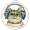 No Count Cross-stitch Kit: DJ Kitty 15cm round 14Aida