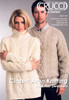 1405 His & Her raglan cabled Aran Sweaters with round or roll neck in 8 ply sizes XS to XL - knitting pattern image