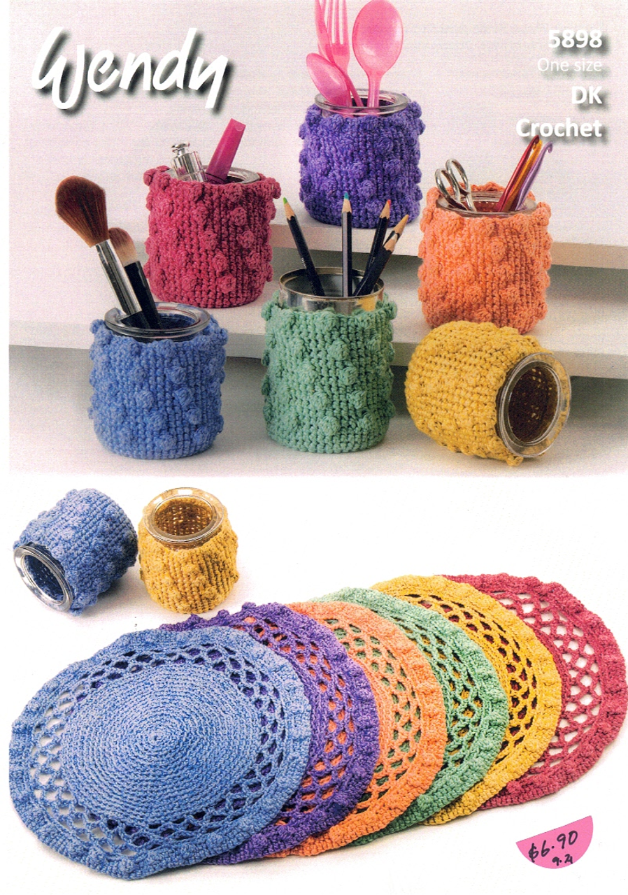 W5898 Mug Covers and Placemats/Coasters in 8ply crochet cotton