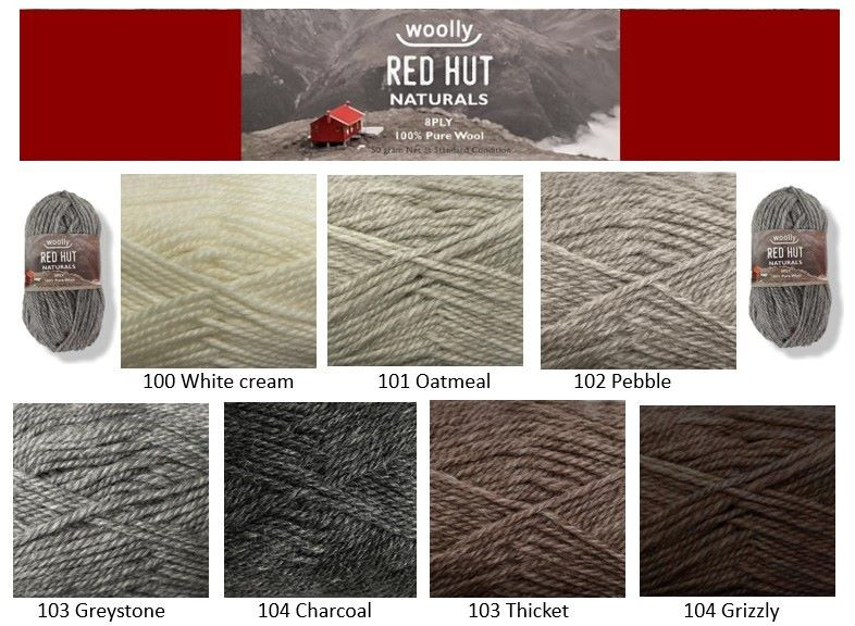 Red Hut Naturals - 100% Pure NZ Wool 8ply knitting yarn - 7 colours