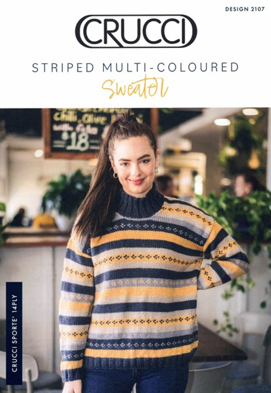 2107 Striped Sweater with easy fairisle detail in 14ply - sizes S to XXL - womens knitting pattern image