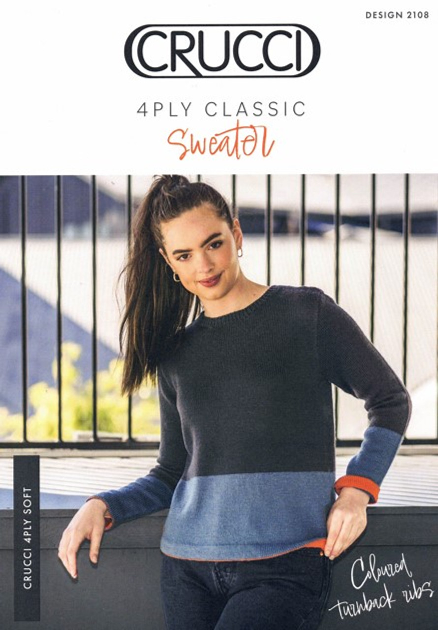 2108 Easy-fit Classic Sweater with turnback bands in 4ply - womens knitting pattern image