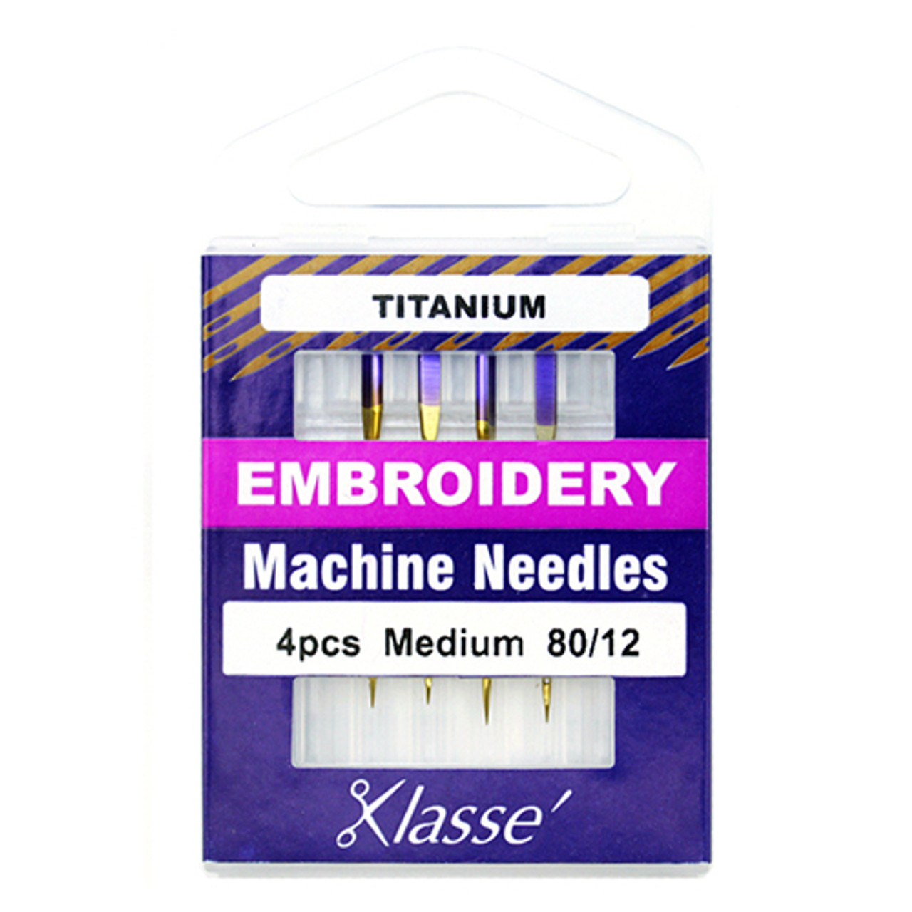 Klasse Machine Needles; Embroidery Titanium - 4 needles 80/12 Medium size