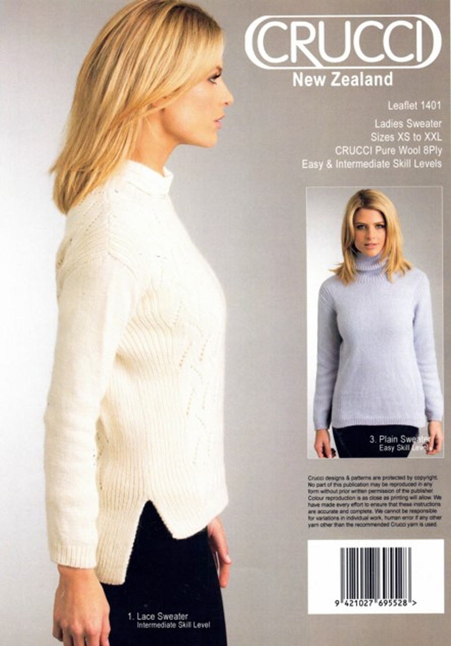 1401 Ladies 8ply jumper in 3 styles lace panel front lace or plain front - sizes XS to XXL - knitting pattern image two