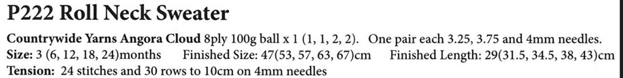 P222 Shawl Collar Jumper in Angora Cloud fine 8ply - 3 to 24 months