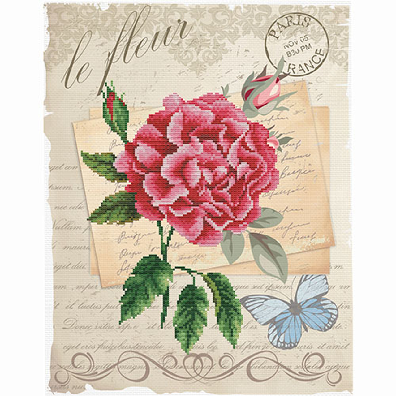 No Count Cross-stitch Kit: Rose Bloom 35cm x 45cm 14Aida