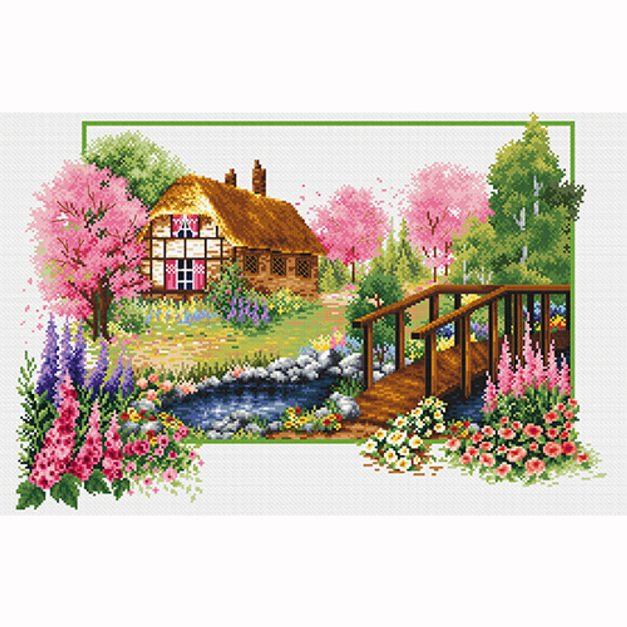 No Count Cross-stitch Kit: Spring Cottage 47cm x 32cm 14Aida