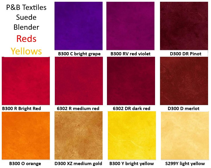 P&B Basics - tone-on-tone suede-look 100% Cotton blender patchwork and quilting fabric purples reds orange yellows